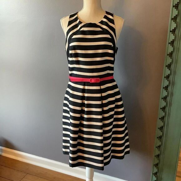 Eliza J Dresses & Skirts - Eliza J. Black and White Striped‎ Dress with Pink Belt